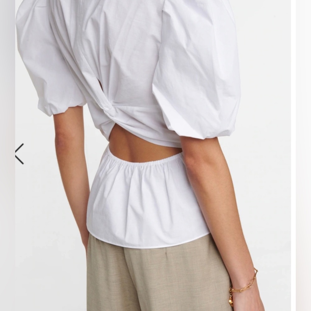 New! Vince V Neck Short Sleeve Cotton Blouse in White